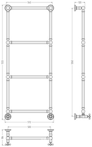 Полотенцесушитель водяной  1304 1260x500 в цвете золото, ZZ Сунержа Ренессанс 032-0280-1250