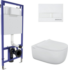 Сет инсталляция NOVUM525, кнопка L1 белая, унитаз EGO XL Rimless, сиденье дюропласт Okus Slim SO, микролифт, ZZ Berges Универсал 043323