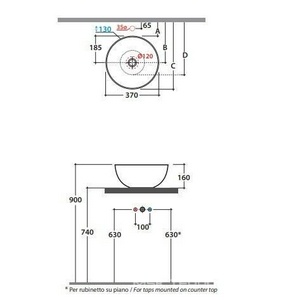 Раковина накладная на столешницу, круглая d370хh160мм, без отв.д/смесит., без перелива,  ZZ Globo T-Edge B6T37.BI