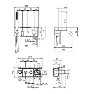 Смеситель для ванны встраиваемый в стену, наружная часть БЕЗ скрытой арт.22 00 D020A, лейка, шланг в компл., (цв.черный матовый),  ZZ Fantini Nostromo 50 13 E321B