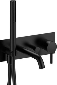 Смеситель для ванны встраиваемый в стену, наружная часть БЕЗ скрытой арт.22 00 D020A, лейка, шланг в компл., (цв.черный матовый),  ZZ Fantini Nostromo 50 13 E321B