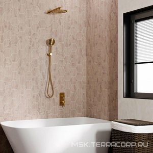 Смеситель для ванны и душа, встраиваемый в стену, внутрен.часть в компл., лейка и шланг приобр. отдельно, цв. золото глянец, ZZ Wasserkraft Sauer 7171