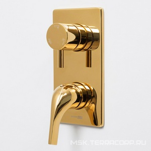 Смеситель для ванны и душа, встраиваемый в стену, внутрен.часть в компл., лейка и шланг приобр. отдельно, цв. золото глянец, ZZ Wasserkraft Sauer 7171