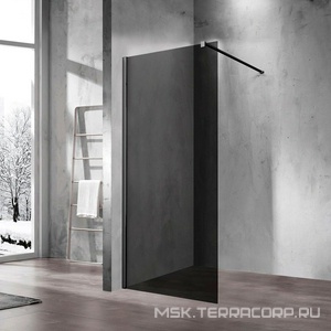Душевая перегородка 1000хh2000мм, правая/левая, (стекло тонированное 8мм, поперечн. укорачиваемый кронштейн 1200мм, фурнит.цв.черный мат.),  ZZ Vincea Walk-In VSW-1H100CGB
