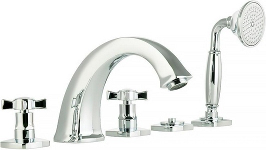 Смеситель для ванны, встраиваемый в борт, на 5 отв., лейка, шланг, встр.часть в компл., (цв.хром),  ZZ Migliore Korona 28492