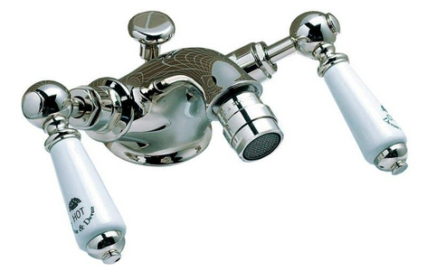 Смеситель для биде на 1 отв., c д/к, (цв.хром, ручки цв.белый),  ZZ Devon & Devon Dandy MARF55CR