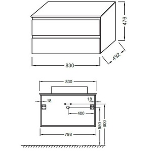 Тумба подвесная 83x49,2x47,6 см, 2 выдвижных ящика, столешница, внешняя подсветка, сифон в компл, БЕЗ раковины чаши, цв. черный матовый ZZ Jacob Delafon Madeleine EB2083-J53