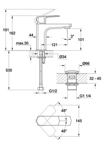 Смеситель для раковины, донный клапан click clack в комплекте, цв.хром Cersanit Wisla 63055