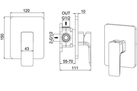 Смеситель для душа, встраиваемый в стену, внутренняя часть в компл., (цв.черный матовый),  ZZ Allen Brau Infinity 5.21015-31