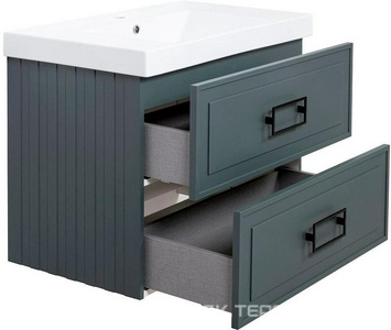 Тумба под раковину, с 2 выкатными ящиками, 776x469хh613мм, без раковины/столешницы, БЕЗ РУЧЕК, (цв.серый матовый),  ZZ La Fenice Cubo FNC-01-CUB-G-80-2