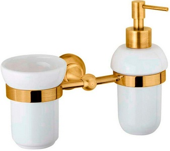 Стакан и дозатор настенные керамические, (цв.золото),  ZZ Cezares Aphrodite APHRODITE-TDTS-03/24