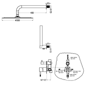 Смеситель для ванны и душа Uno Nikel Brush 464-NB С ВНУТРЕННЕЙ ЧАСТЬЮ, цв. никель брашированный, ZZ Boheme UNO 464-NB