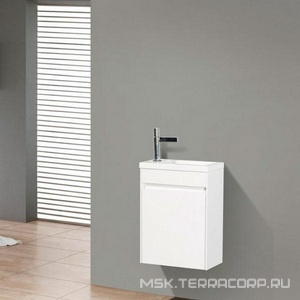 База под раковину подвесная с 1 дверкой, петли слева, 454х256xh520мм, без раковины, (цв.Bianco Lucido),  ZZ BelBagno Pietra Mini PIETRA MINI-460-1A-SO-BL-L