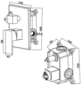 Смеситель для душа, встраиваемый в стену, на 2 выхода, (цв.черный матовый), Platta ZZ Swedbe platta 5519B