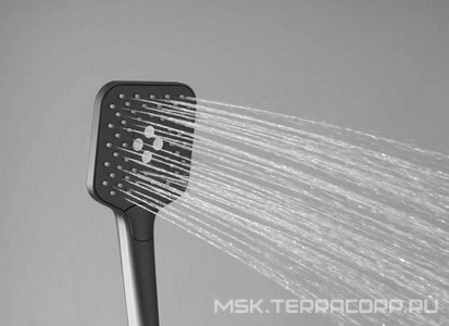 Смеситель-термостат для ванны(душа), со стационарным верхн.душем 25х25см., душевая лейка, шланг в компл., (цв.черный матовый),  ZZ Vincea Next VSFS-1N1TMB