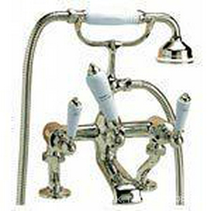 Смеситель на ванну, с душевым гарнитуром, (цв.латунь, ручки цв.белый),  ZZ Devon & Devon Dandy MARF40M