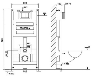 Инсталляция для унитаза, смывной бачок в комплекте, БЕЗ клавиши смыва Grossman Универсал 900.K31.01.000