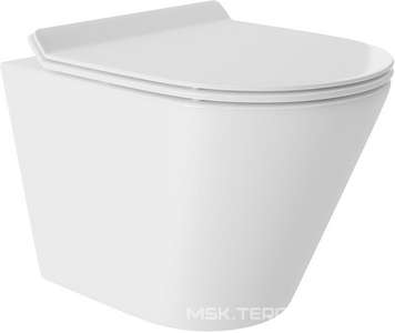 Унитаз подвесной 480х360мм, безободковый, смыв Tornado, сиденье с микролифтом, крепёж в компл., (цв.белый глянец),  Aqueduto Cone CONT0110