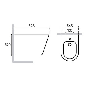 Биде подвесное 525х365мм, крепёж в компл., (цв.белый глянец),  ZZ Aqueduto Cone CON0310