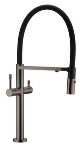 Смеситель для кухонной мойки Uno gun metall, гибкий излив цв. черный, встр. кран для питьевой, корпус темный хром матовый, ZZ Boheme UNO 115-GM