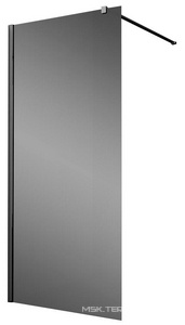 Душевая перегородка 900хh2000мм, правая/левая, (стекло тонированное 8мм, поперечн. укорачиваемый кронштейн 1200мм, фурнит.цв.черный мат.),  ZZ Vincea Walk-In VSW-1H900CGB