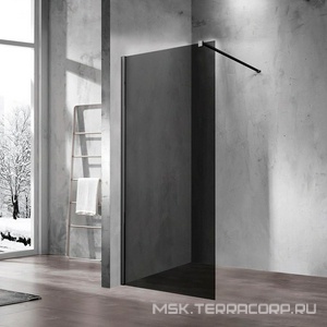 Душевая перегородка 900хh2000мм, правая/левая, (стекло тонированное 8мм, поперечн. укорачиваемый кронштейн 1200мм, фурнит.цв.черный мат.),  ZZ Vincea Walk-In VSW-1H900CGB