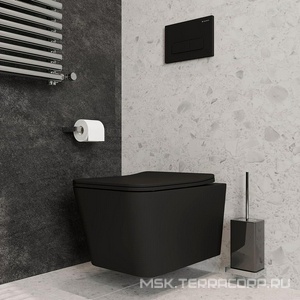 Унитаз подвесной 520х370мм, безободковый, сиденье с микролифтом, крепёж в компл., (цв.черный матовый),  Aqueduto Macio MAC0140