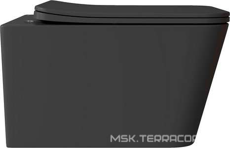 Унитаз подвесной 520х370мм, безободковый, сиденье с микролифтом, крепёж в компл., (цв.черный матовый),  Aqueduto Macio MAC0140