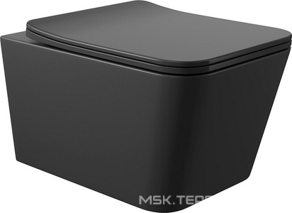 Унитаз подвесной 520х370мм, безободковый, сиденье с микролифтом, крепёж в компл., (цв.черный матовый),  Aqueduto Macio MAC0140