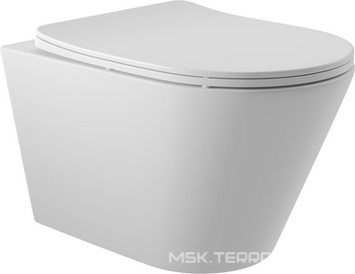 Унитаз подвесной 525х360мм, безободковый, сиденье с микролифтом, крепёж в компл., (цв.белый матовый),  Aqueduto Cone CON0120