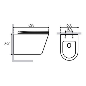 Унитаз подвесной 525х360мм, безободковый, сиденье с микролифтом, крепёж в компл., (цв.белый матовый),  Aqueduto Cone CON0120