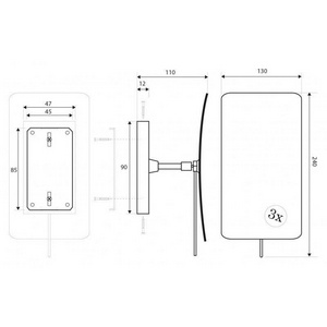 Косметическое зеркало без подсветки 210х130х55мм, 3х кратн. увелич., (цв. хром), Bemeta ZZ Bemeta Универсал 112201222