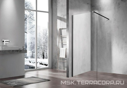 Душевая перегородка 1000хh2000мм, правая/левая, (стекло прозрач.8мм, поперечн. укорачиваемый кронштейн 1200мм, фурнит.цв.черный матовый),  ZZ Vincea Walk-In VSW-1H100CLB