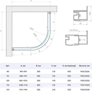 Душевое ограждение  NOVO полукруглое, 90*90*1900, профиль белый, стекло прозрачное, БЕЗ покрытия, ZZ Vegas Glass ZS ZS NOVO 90 01 01