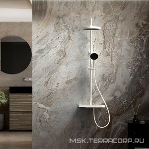 Смеситель-термостат для душа, со стационарным верхн.душем 30см., душевая лейка, шланг в компл., (цв.,белый матовый),  ZZ Vincea Inspire VSFS-3I12TW