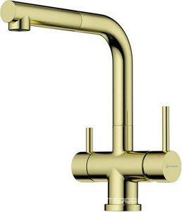 Смеситель для кухни Omoikiri Takamatsu-S LG, вытяжной шланг 40 см, встроенный кран д/питьевой воды, цв. золото, ZZ Omoikiri hotaru 4994476