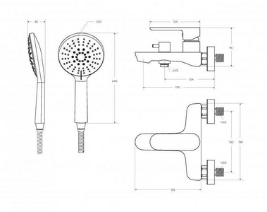 Смеситель для ванны, лейка, шланг, кронштейн в компл., (цв.сатин),  ZZ Cezares Stylus STYLUS-VD-IN