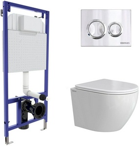 Комплект: Унитаз подвесной+сиденье с микролифтом цв.белый+инсталляция+клавиша O3 хром глянец ZZ Berges Универсал 043389
