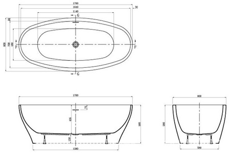 Ванна акриловая  1700х800х580 мм свободностоящая, с сифоном и металлической рамой, цвет белый, ZZ Azario CRANSTON CRA17080