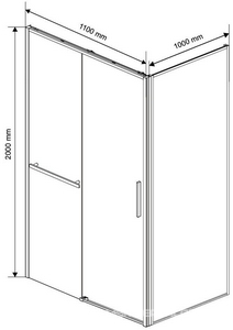Душевой уголок 1100х1000хh2000мм, прямоуг., правый/левый, (стекло прозрачное 6мм Easy Clean, фурн.цв. черный матовый),  ZZ Vincea Slim Soft VSR-1SS1011CLB
