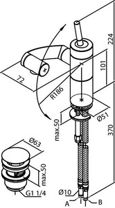 Смеситель для раковины, поворотный излив 186мм, (корпус цв.хром, ручка цв.чёрный),  Damixa Arc 290217464