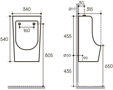 Писсуар с механическим смывом, 315x340xh550мм, кран смыва, керамическ.крышка сливн.отверст., крепеж в компл., без сифона, (цв.белый глянец),  ZZ Aqueduto PRO PRO0110