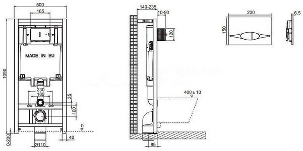 АКЦИЯ  Инсталляция для подвесного унитаза на 3/6 литра, с клавишей в комплекте , цв.хром Jacob Delafon Универсал E21822-CP