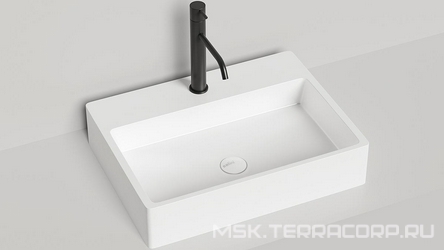 Раковина накладная на столешницу, прямоугольн. 600х450хh133мм, с 1 отв.д/смес, без перелива, (литой камень S-Stone матовая цв.белый),  Salini Ottavia 1103201M
