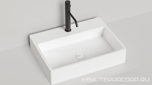 Раковина накладная на столешницу, прямоугольн. 600х450хh133мм, с 1 отв.д/смес, без перелива, (литой камень S-Stone матовая цв.белый),  Salini Ottavia 1103201M