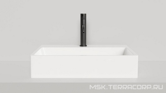 Раковина накладная на столешницу, прямоугольн. 600х450хh133мм, с 1 отв.д/смес, без перелива, (литой камень S-Stone матовая цв.белый),  Salini Ottavia 1103201M