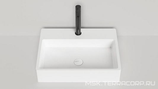 Раковина накладная на столешницу, прямоугольн. 600х450хh133мм, с 1 отв.д/смес, без перелива, (литой камень S-Stone матовая цв.белый),  Salini Ottavia 1103201M