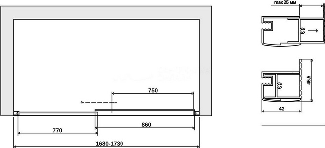 Шторка на ванну , 170x140 см, раздвижная, профиль глянцевый хром, стекло прозрачное, ZZ Vegas Glass ZV ZV Tur Novo 170 08 01