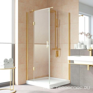 Душевое огражение AFP-fis LUX 120x100x1995 см, левое, профиль золото, стекло прозрачное с покрытием QuickNano ZZ Vegas Glass AFP-Fis AFP-Fis LUX 120*100 09 01/левое/QuickNano
