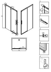 Дверь д/д, в нишу 2000хh1950мм, раздвижная с неподв.сегментом, правая/левая, (ст.прозр.6мм Easy Clean, профиль цв.черный матовый),  ZZ RGW Leipzig 34121220-14